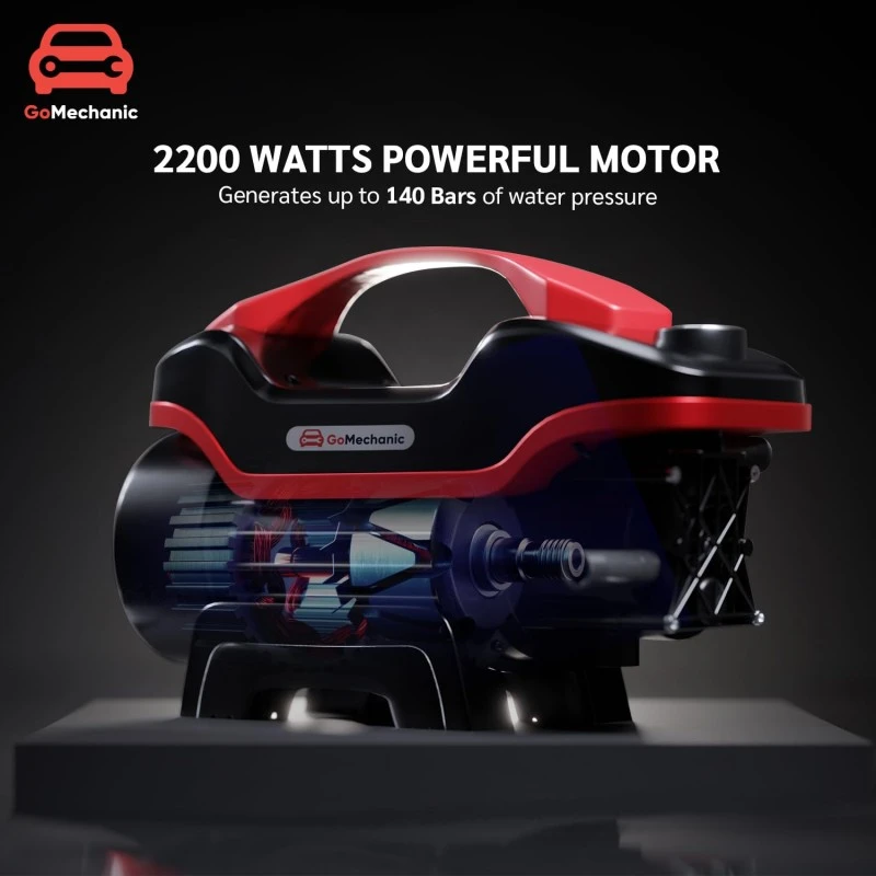 GoMechanic Car Washer High Pressure Pump Machine - Portable Washing Gun - 2200 Watts, 140 Bars & 7.5L/Min Flow Rate - 8 Meters Outlet Hose for Car, Bike & Home Cleaning Purpose (Black-Red) GoMechanic Car Washer High Pressure Pump Machine - Portable Washing Gun - 2200 Watts, 140 Bars & 7.5L/Min Flow Rate - 8 Meters Outlet Hose for Car, Bike & Home Cleaning Purpose (Black-Red)