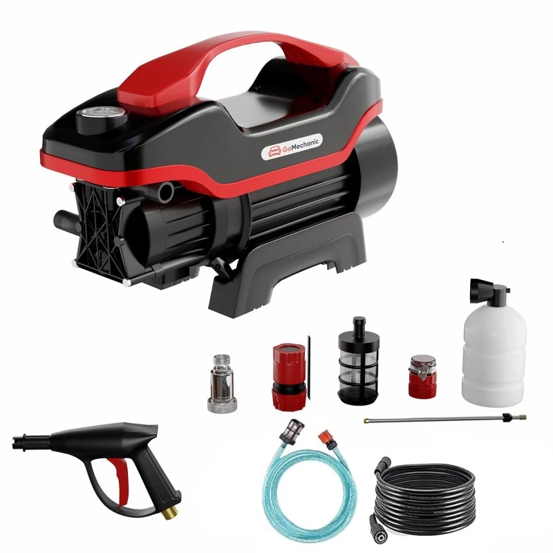 GoMechanic Car Washer High Pressure Pump Machine - Portable Washing Gun - 2200 Watts, 140 Bars & 7.5L/Min Flow Rate - 8 Meters Outlet Hose for Car, Bike & Home Cleaning Purpose (Black-Red) GoMechanic Car Washer High Pressure Pump Machine - Portable Washing Gun - 2200 Watts, 140 Bars & 7.5L/Min Flow Rate - 8 Meters Outlet Hose for Car, Bike & Home Cleaning Purpose (Black-Red)