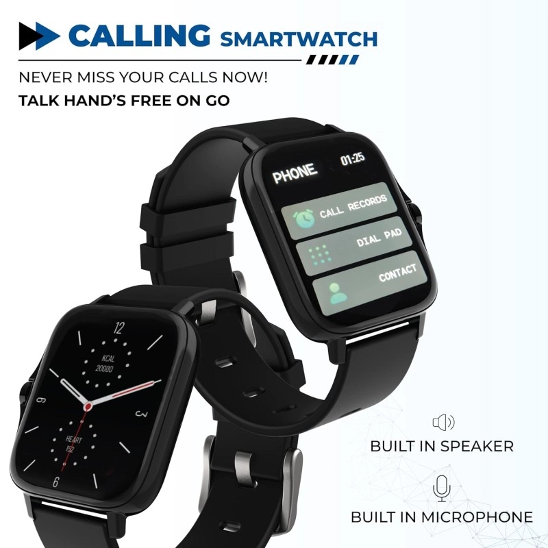 HAMMER Ace 4.0 Calling Smart Watch with Large 1.85" IPS Display, Dual Mode, Spo2, Heart Rate, Strong Metallic Body & Skin Friendly Strap, Black