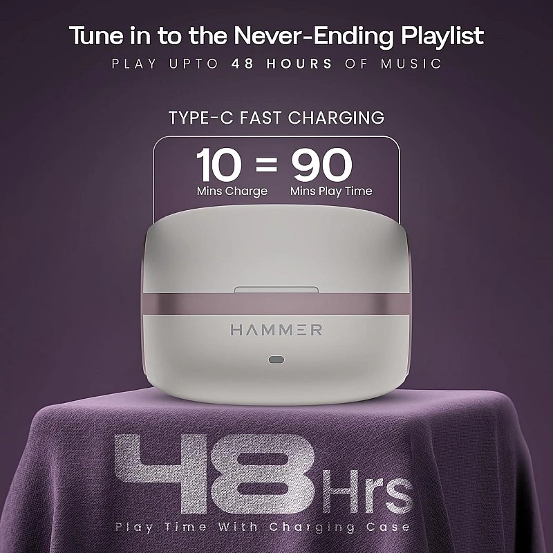 HAMMER Stellar ENC (Environmental Noise Cancelation) in-Ear TWS with 4 mics for Crystal Clear Calling, Playtime 48 Hrs, BT 5.3, Type-C Fast Charging,Metallic Tri-Color Shade, Driver Deep Bass,(Cream) HAMMER Stellar ENC (Environmental Noise Cancelation) in-Ear TWS with 4 mics for Crystal Clear Calling, Playtime 48 Hrs, BT 5.3, Type-C Fast Charging,Metallic Tri-Color Shade, Driver Deep Bass,(Cream)