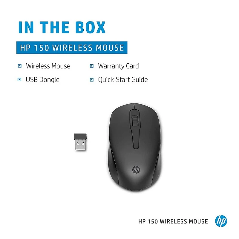 HP 150 Wireless Mouse,1600 DPI, 10 m Range, 2.4 GHz USB dongle for Instant connectivity, Ambidextrous, Ergonomic Black HP 150 Wireless Mouse,1600 DPI, 10 m Range, 2.4 GHz USB dongle for Instant connectivity, Ambidextrous, Ergonomic Black