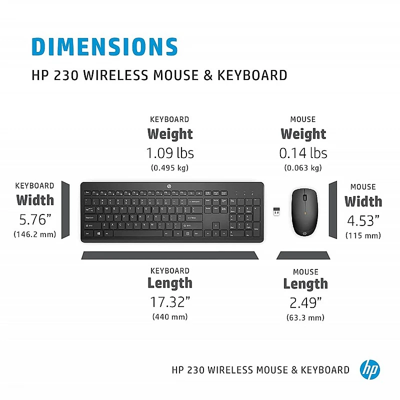 HP 230 Wireless Black Keyboard and Mouse Combo 1600 DPI (18H24AA) HP 230 Wireless Black Keyboard and Mouse Combo 1600 DPI (18H24AA)