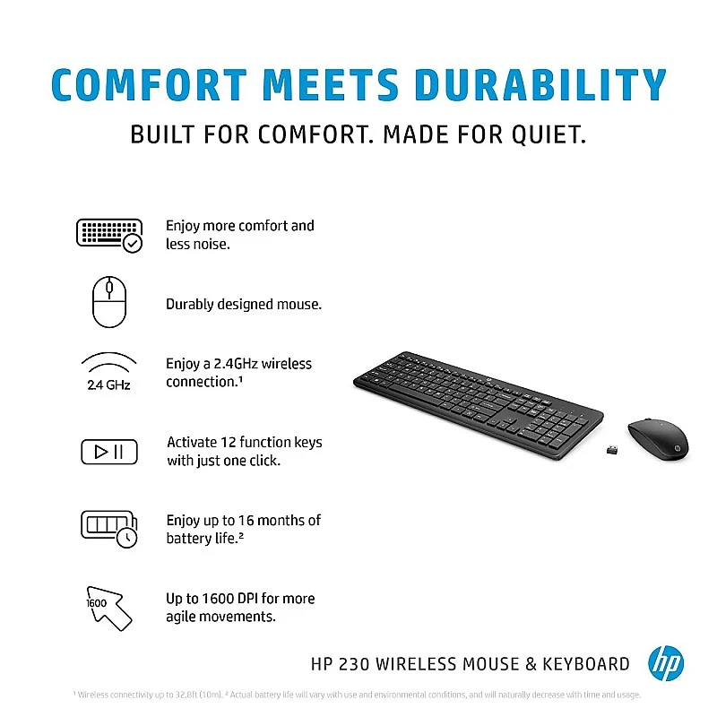 HP 230 Wireless Black Keyboard and Mouse Combo 1600 DPI (18H24AA) HP 230 Wireless Black Keyboard and Mouse Combo 1600 DPI (18H24AA)