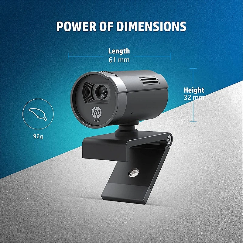 HP w100 480p/30 Fps Webcam, Built-in Mic, Plug and Play, Wide-Angle View for Video Calling, Skype, Zoom, Microsoft Teams, Black HP w100 480p/30 Fps Webcam, Built-in Mic, Plug and Play, Wide-Angle View for Video Calling, Skype, Zoom, Microsoft Teams, Black