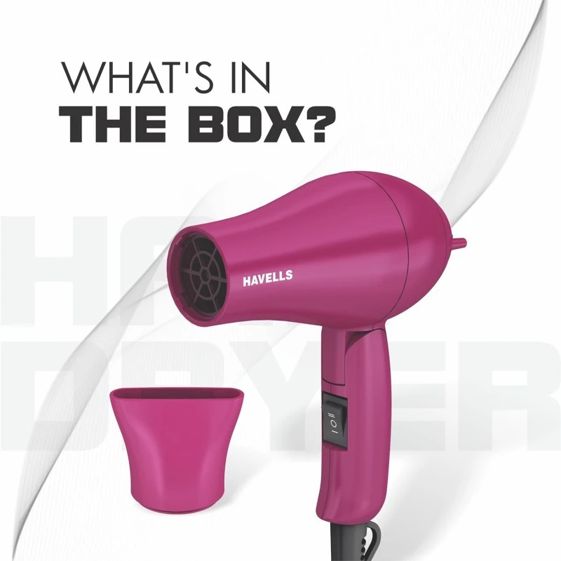 Havells 1000 Watt Foldable Hair Dryer; 2 Heat Settings (Hot/Warm), Heat Balance Technology | Purple | Your Perfect Blow Dry Companion For Effortless Hair Styling | Hd1810 Havells 1000 Watt Foldable Hair Dryer; 2 Heat Settings (Hot/Warm), Heat Balance Technology | Purple | Your Perfect Blow Dry Companion For Effortless Hair Styling | Hd1810