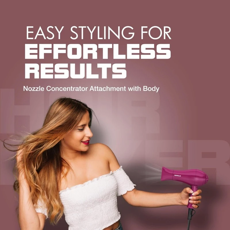 Havells 1000 Watt Foldable Hair Dryer; 2 Heat Settings (Hot/Warm), Heat Balance Technology | Purple | Your Perfect Blow Dry Companion For Effortless Hair Styling | Hd1810 Havells 1000 Watt Foldable Hair Dryer; 2 Heat Settings (Hot/Warm), Heat Balance Technology | Purple | Your Perfect Blow Dry Companion For Effortless Hair Styling | Hd1810