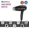 Havells HD3181 1600 Watts Unisex Foldable Hair Dryer; 3 Heat (Hot/Warm/Cold) Settings including Cool Shot Button; Heat Balance Technology (Black) Havells HD3181 1600 Watts Unisex Foldable Hair Dryer; 3 Heat (Hot/Warm/Cold) Settings including Cool Shot Button; Heat Balance Technology (Black)