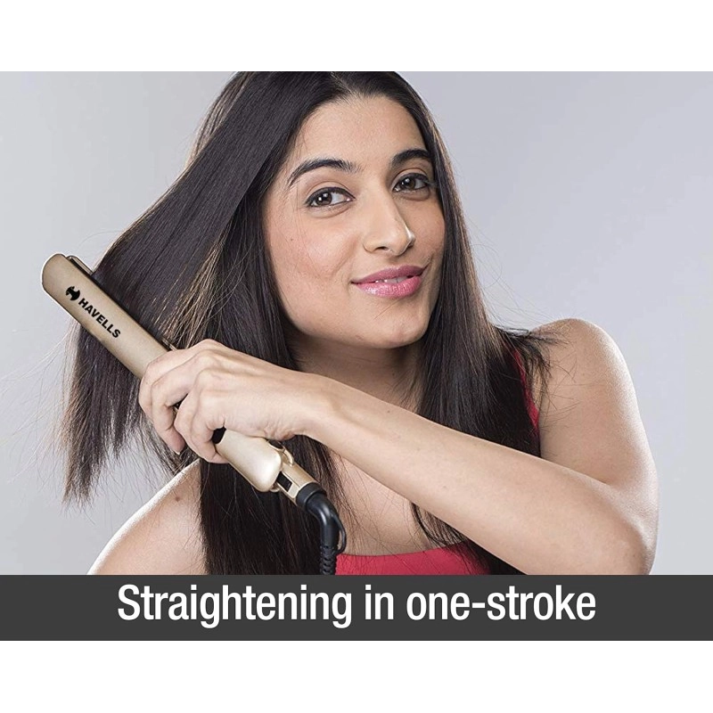 Havells HS4152 Titanium plates professional Hair Straightener; Adjustable temperature with instant heating; For all hair types (Gold) Havells HS4152 Titanium plates professional Hair Straightener; Adjustable temperature with instant heating; For all hair types (Gold)