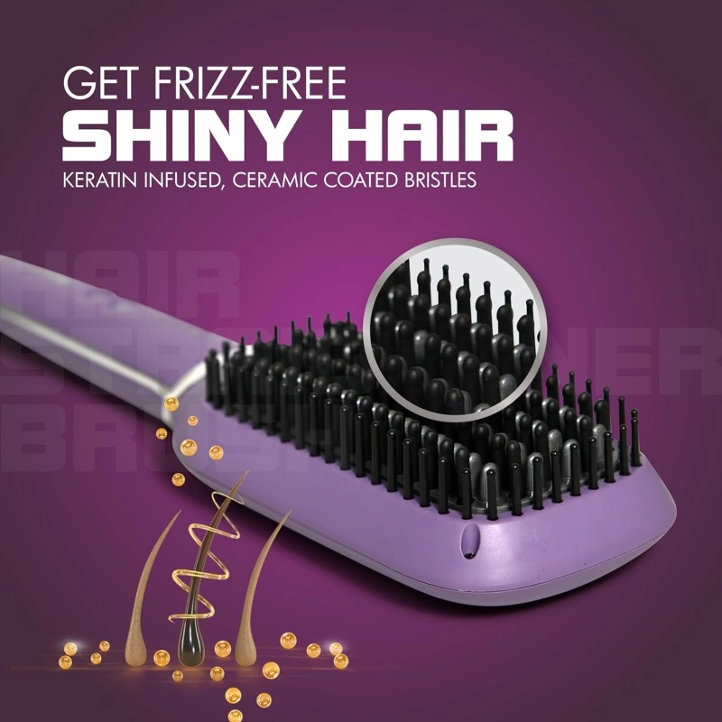 Havells Keratin Infused Hair Straightener Brush With Temperature Control For All Hair Types | 50 Watts | 2 Years Guarantee | Stunning Purple | Hs4201