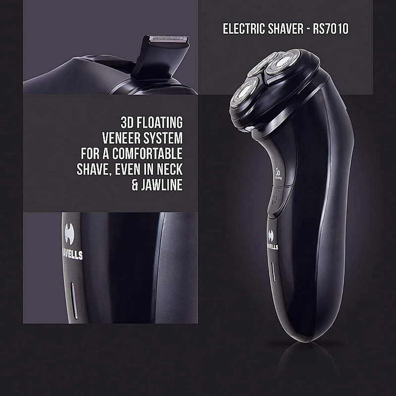 Havells RS7010 - 3 Head Rotary Shaver with Built in pop-up Trimmer for Wet & Dry Shave (Black) Havells RS7010 - 3 Head Rotary Shaver with Built in pop-up Trimmer for Wet & Dry Shave (Black)