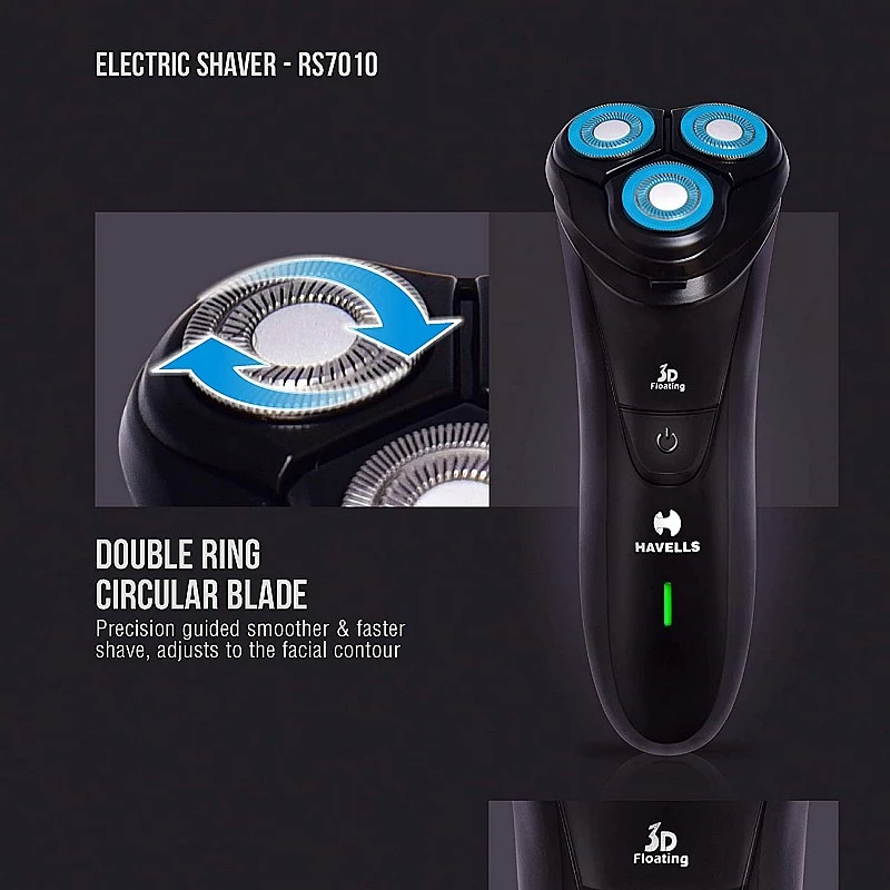 Havells RS7010 - 3 Head Rotary Shaver with Built in pop-up Trimmer for Wet & Dry Shave (Black) Havells RS7010 - 3 Head Rotary Shaver with Built in pop-up Trimmer for Wet & Dry Shave (Black)