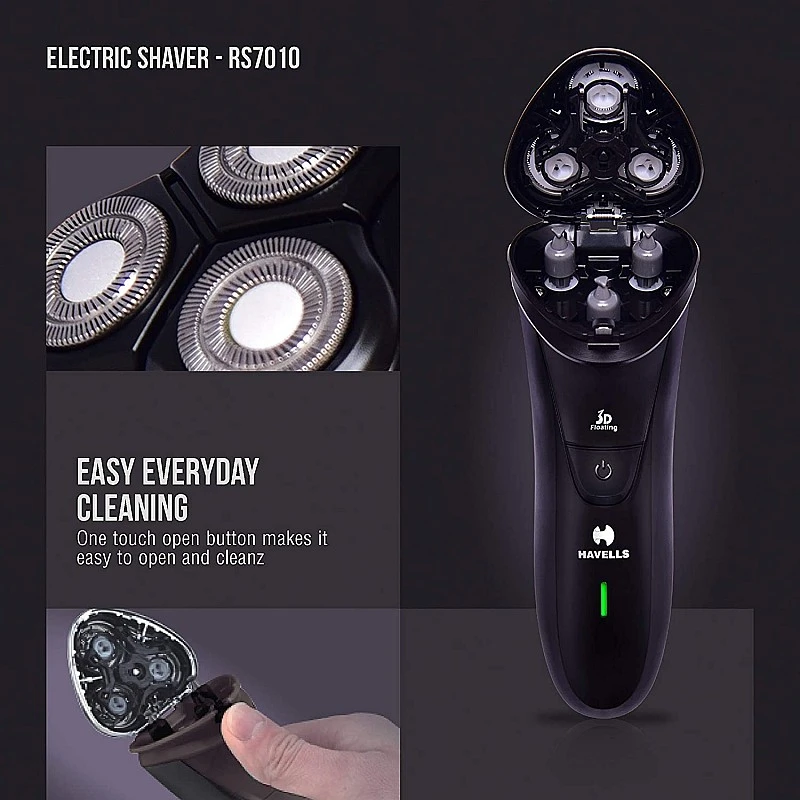 Havells RS7010 - 3 Head Rotary Shaver with Built in pop-up Trimmer for Wet & Dry Shave (Black) Havells RS7010 - 3 Head Rotary Shaver with Built in pop-up Trimmer for Wet & Dry Shave (Black)