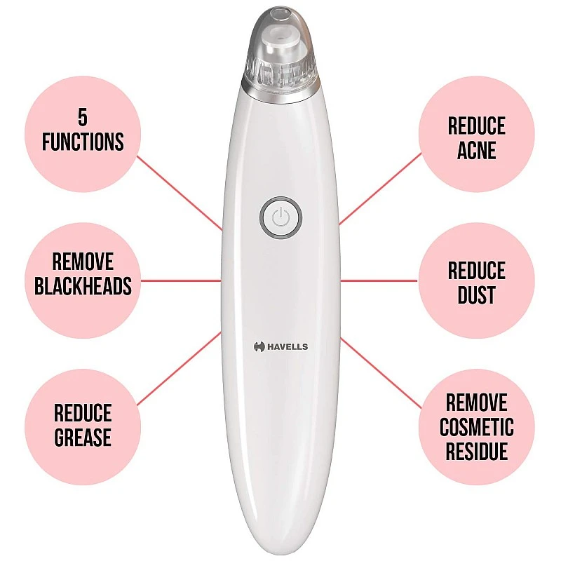 Havells SC5060 Pore Cleanser, Blackhead/ Whitehead Remover, 3 Suction Modes - Low/ Medium/ High, Fast Charge (White) Havells SC5060 Pore Cleanser, Blackhead/ Whitehead Remover, 3 Suction Modes - Low/ Medium/ High, Fast Charge (White)