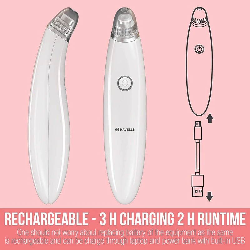 Havells SC5060 Pore Cleanser, Blackhead/ Whitehead Remover, 3 Suction Modes - Low/ Medium/ High, Fast Charge (White) Havells SC5060 Pore Cleanser, Blackhead/ Whitehead Remover, 3 Suction Modes - Low/ Medium/ High, Fast Charge (White)