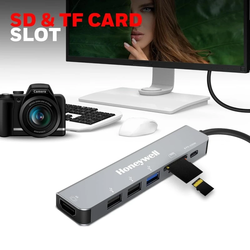 Honeywell Newly Launched 7-in-1 TypeC Docking Station with 4K HDMI,1xUSB 3.0,2xUSB 2.0 & TypeC 3.0 PD Charging 100W Port, SD & Micro SD Slot, for All Type C Devices- MacBook Laptop, PC, Thunderbolt 3 Honeywell Newly Launched 7-in-1 TypeC Docking Station with 4K HDMI,1xUSB 3.0,2xUSB 2.0 & TypeC 3.0 PD Charging 100W Port, SD & Micro SD Slot, for All Type C Devices- MacBook Laptop, PC, Thunderbolt 3