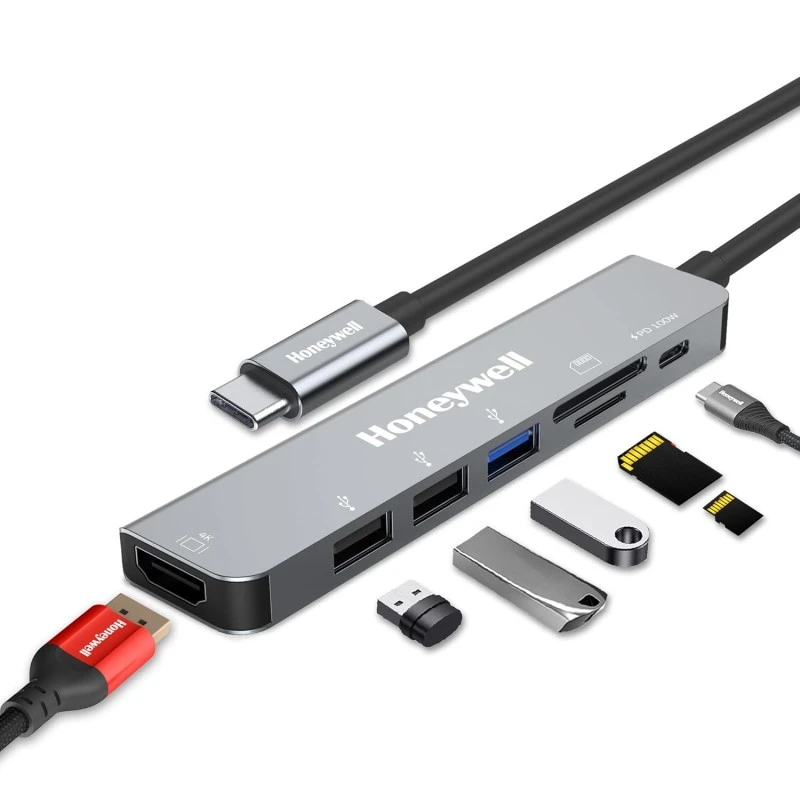 Honeywell Newly Launched 7-in-1 TypeC Docking Station with 4K HDMI,1xUSB 3.0,2xUSB 2.0 & TypeC 3.0 PD Charging 100W Port, SD & Micro SD Slot, for All Type C Devices- MacBook Laptop, PC, Thunderbolt 3 Honeywell Newly Launched 7-in-1 TypeC Docking Station with 4K HDMI,1xUSB 3.0,2xUSB 2.0 & TypeC 3.0 PD Charging 100W Port, SD & Micro SD Slot, for All Type C Devices- MacBook Laptop, PC, Thunderbolt 3
