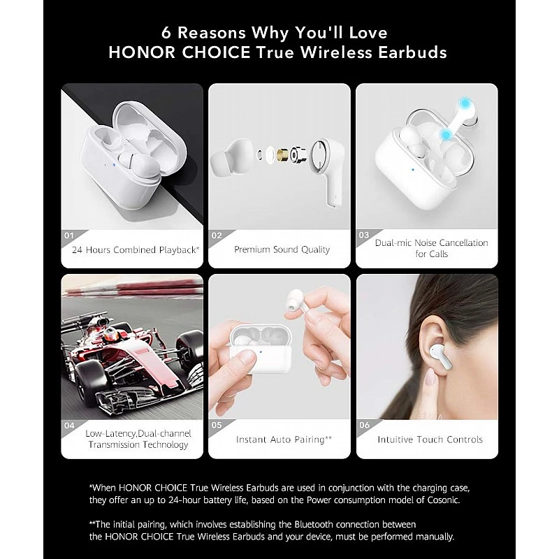 Honor Choice Bluetooth Earbuds Headphone Dual-Microphone, Noise Reduction for Calls, IP54 Waterproof and Dustproof Earphone, White Honor Choice Bluetooth Earbuds Headphone Dual-Microphone, Noise Reduction for Calls, IP54 Waterproof and Dustproof Earphone, White