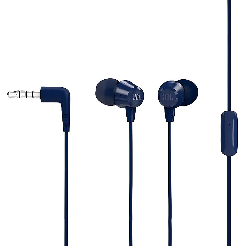 JBL C50HI Wired in Ear Headphones with Mic One Button Multi-Function Blue JBL C50HI Wired in Ear Headphones with Mic One Button Multi-Function Blue