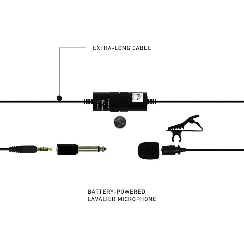 JBL Commercial CSLM20B Omnidirectional Lavalier Microphone with Battery for Content Creation, Voice over/Dubbing, Recording, black, small JBL Commercial CSLM20B Omnidirectional Lavalier Microphone with Battery for Content Creation, Voice over/Dubbing, Recording, black, small
