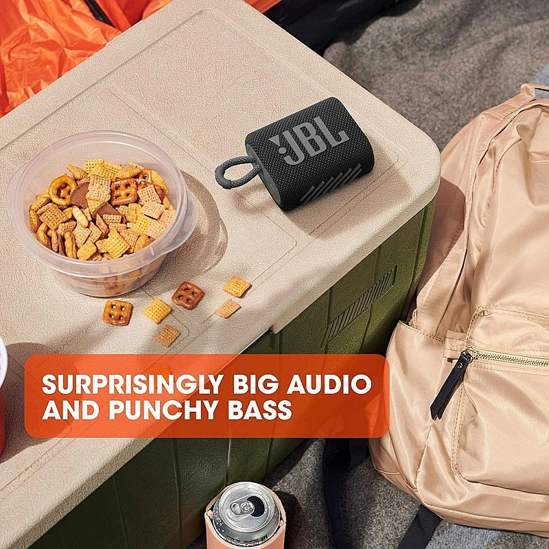 JBL Go 3, Wireless Ultra Portable Bluetooth Speaker, JBL Pro Sound, Vibrant Colors, Waterproof, Type C (Without Mic, Black) JBL Go 3, Wireless Ultra Portable Bluetooth Speaker, JBL Pro Sound, Vibrant Colors, Waterproof, Type C (Without Mic, Black)