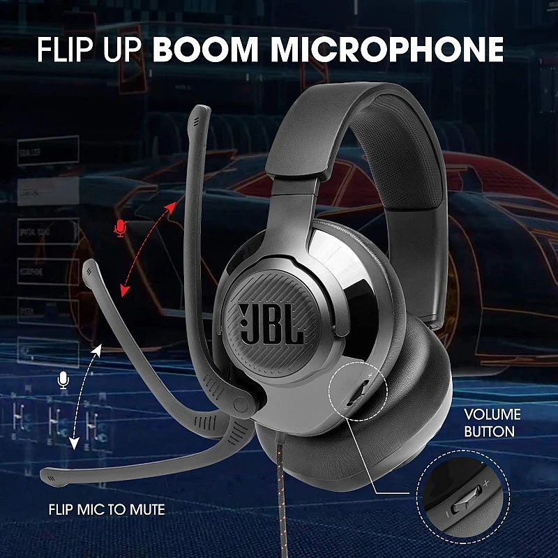 JBL Quantum 300, Wired Over Ear Gaming Headphones with Flip-up Boom Mic (Black) JBL Quantum 300, Wired Over Ear Gaming Headphones with Flip-up Boom Mic (Black)