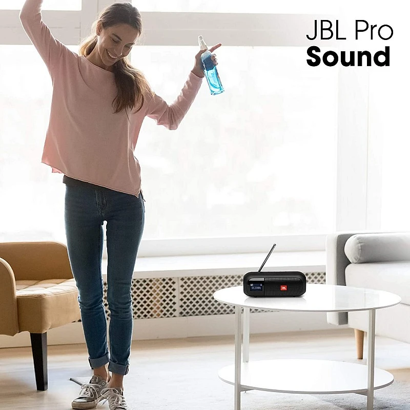 JBL Tuner2 by Harman Portable Bluetooth Speaker with FM Radio, 12 Hours of Playtime, IPX7 Waterproof and LCD Display (5W, Black) JBL Tuner2 by Harman Portable Bluetooth Speaker with FM Radio, 12 Hours of Playtime, IPX7 Waterproof and LCD Display (5W, Black)