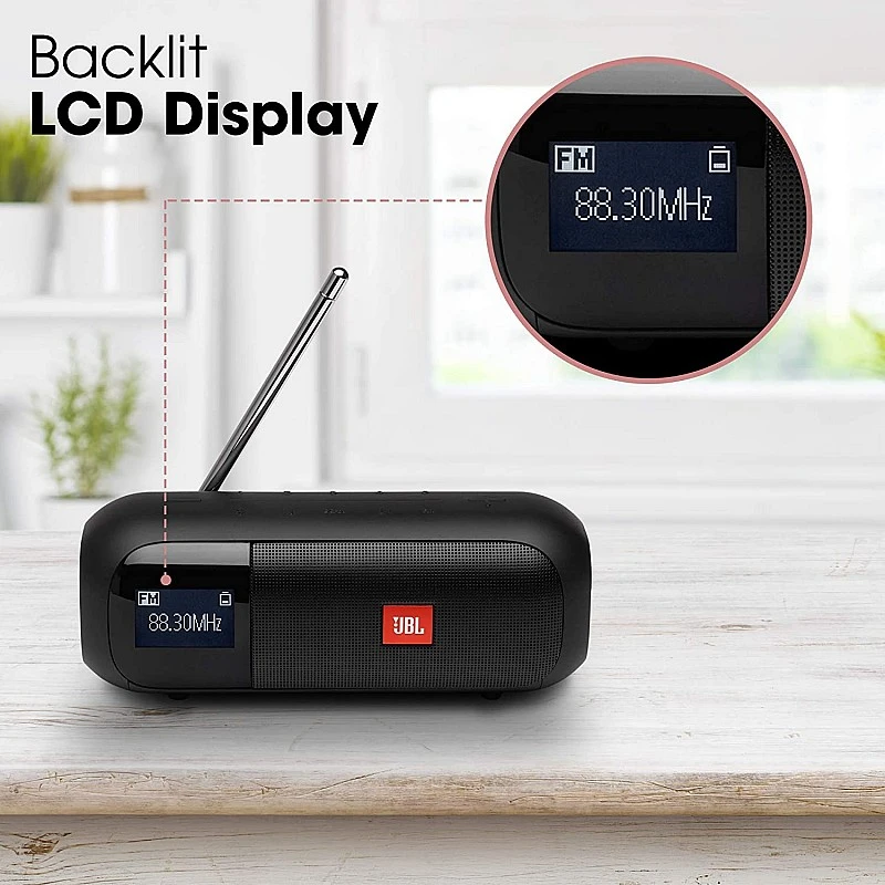 JBL Tuner2 by Harman Portable Bluetooth Speaker with FM Radio, 12 Hours of Playtime, IPX7 Waterproof and LCD Display (5W, Black) JBL Tuner2 by Harman Portable Bluetooth Speaker with FM Radio, 12 Hours of Playtime, IPX7 Waterproof and LCD Display (5W, Black)