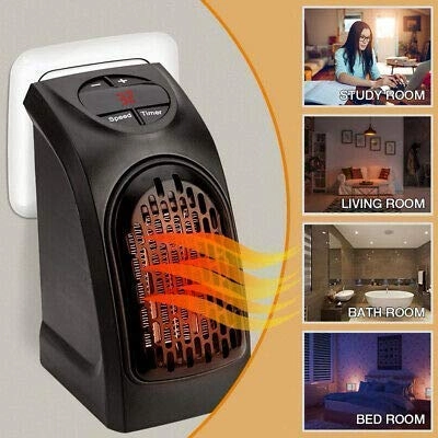 airtree Mini Electric Handy Room Heater Compact Plug-in, The Wall Outlet 400 Watts, Handy Air Warmer Blower Adjustable Timer Digital Display