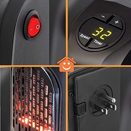 airtree Mini Electric Handy Room Heater Compact Plug-in, The Wall Outlet 400 Watts, Handy Air Warmer Blower Adjustable Timer Digital Display