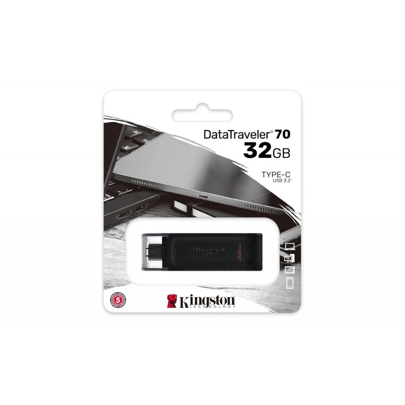 Kingston DataTraveler 70 32GB Portable and Lightweight USB-C flashdrive with USB 3.2 Gen 1 speeds DT70/32GB Kingston DataTraveler 70 32GB Portable and Lightweight USB-C flashdrive with USB 3.2 Gen 1 speeds DT70/32GB