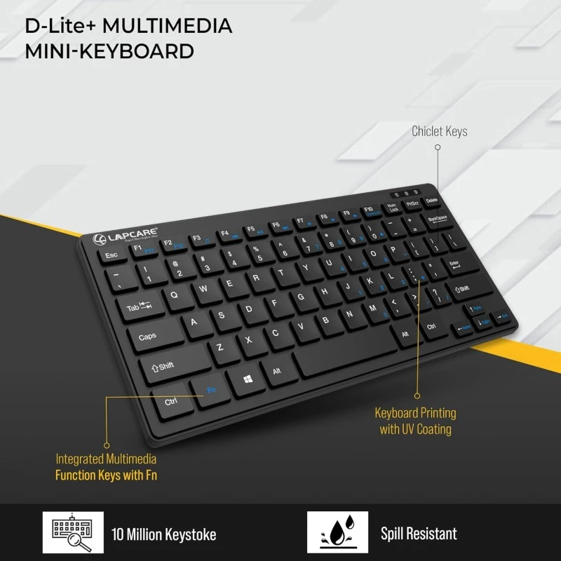 LAPCARE D-Lite Plus Wireless Keyboard with 2.4 Ghz & 10 M Bt Range &78 Keys, 8 Million Key Life, Minimalist Design,Compatible Window98, Me, 2000, Xp, Windows Vista/7/8/10,Linux (D-Lite + Blk), Black LAPCARE D-Lite Plus Wireless Keyboard with 2.4 Ghz & 10 M Bt Range &78 Keys, 8 Million Key Life, Minimalist Design,Compatible Window98, Me, 2000, Xp, Windows Vista/7/8/10,Linux (D-Lite + Blk), Black