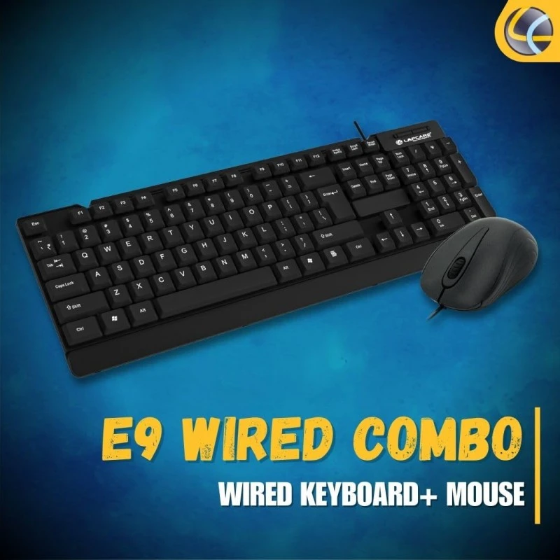 Lapcare E9 Wired Combo-Wired Keyboard and Mouse Set-USB, Ergonomic Design- Black Lapcare E9 Wired Combo-Wired Keyboard and Mouse Set-USB, Ergonomic Design- Black