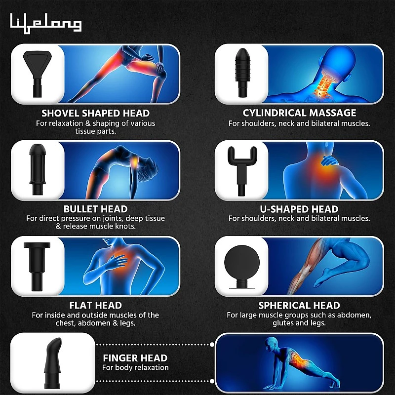 Lifelong Gun Massager for Pain Relief - Massage Gun Machine for Fully Body - Gun Massager Rechargeable with 6 Speed Setting for Muscle Massage of Back, Neck, Shoulder, Hand, Foot & Leg for daily use Lifelong Gun Massager for Pain Relief - Massage Gun Machine for Fully Body - Gun Massager Rechargeable with 6 Speed Setting for Muscle Massage of Back, Neck, Shoulder, Hand, Foot & Leg for daily use