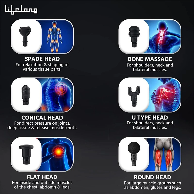 Lifelong Gun Massager for Pain Relief - Massage Gun Machine for Fully Body - Gun Massager Rechargeable with 6 Speed Setting for Muscle Massage of Back, Neck, Shoulder, Hand, Foot & Leg for daily use Lifelong Gun Massager for Pain Relief - Massage Gun Machine for Fully Body - Gun Massager Rechargeable with 6 Speed Setting for Muscle Massage of Back, Neck, Shoulder, Hand, Foot & Leg for daily use
