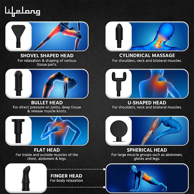 Lifelong Gun Massager for Pain Relief - Massage Gun Machine for Fully Body - Gun Massager Rechargeable with 6 Speed Setting for Muscle Massage of Back, Neck, Shoulder, Hand, Foot & Leg for daily use Lifelong Gun Massager for Pain Relief - Massage Gun Machine for Fully Body - Gun Massager Rechargeable with 6 Speed Setting for Muscle Massage of Back, Neck, Shoulder, Hand, Foot & Leg for daily use