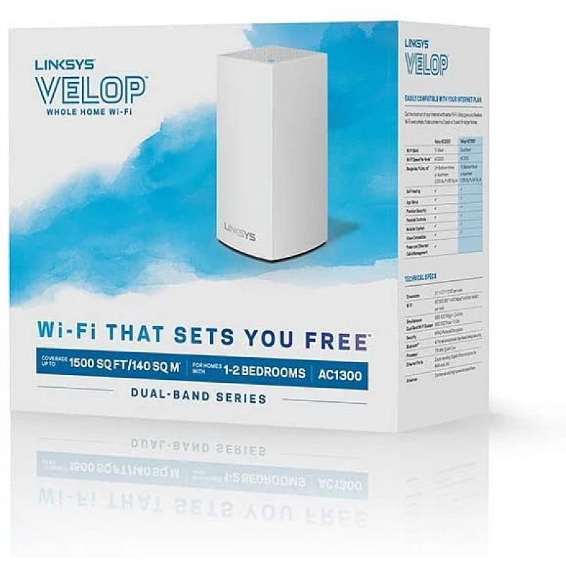 Linksys WHW0101 Velop Mesh Home WiFi System 1,500 Sq. ft Coverage 10+ Devices Speeds up to AC1300 Linksys WHW0101 Velop Mesh Home WiFi System 1,500 Sq. ft Coverage 10+ Devices Speeds up to AC1300