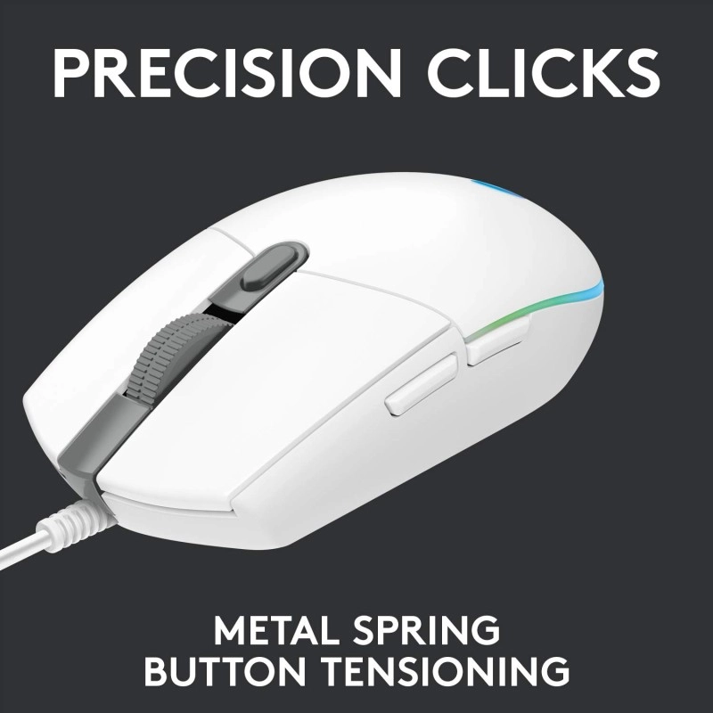 Logitech G102 Light Sync Gaming Mouse with Customizable RGB Lighting, 6 Programmable Buttons, Gaming Grade Sensor, 8K DPI Tracking,16.8mn Color, Light Weight - White