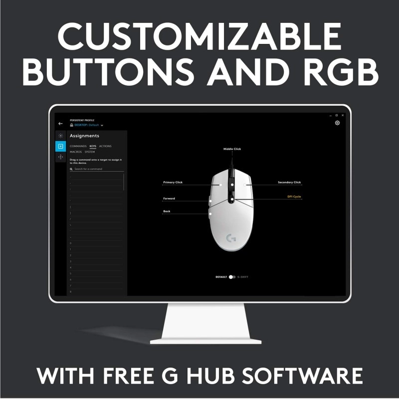 Logitech G102 Light Sync Gaming Mouse with Customizable RGB Lighting, 6 Programmable Buttons, Gaming Grade Sensor, 8K DPI Tracking,16.8mn Color, Light Weight - White
