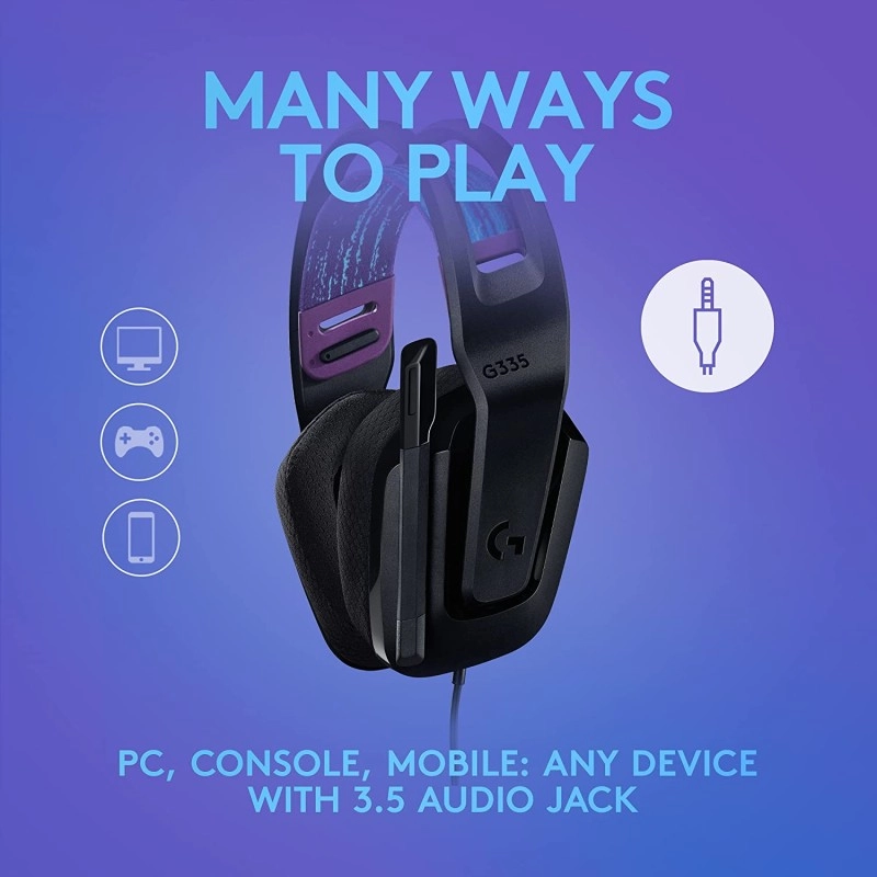 Logitech G335 Lightweight Gaming Wired Over Ear Headphones with Mic Flip to Mute 3.5Mm Audio Jack, Memory Logitech G335 Lightweight Gaming Wired Over Ear Headphones with Mic Flip to Mute 3.5Mm Audio Jack, Memory