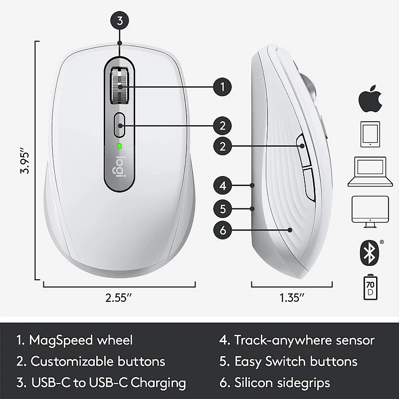 Logitech MX Anywhere 3 for Mac - Compact Performance Mouse, Wireless, Ultrafast Magnetic Scrolling- Pale Grey Logitech MX Anywhere 3 for Mac - Compact Performance Mouse, Wireless, Ultrafast Magnetic Scrolling- Pale Grey
