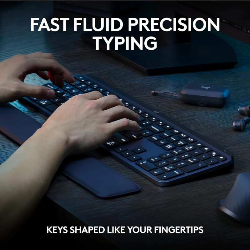 Logitech MX Keys S Combo - Performance Wireless Keyboard and Mouse with Palm Rest, Customisable Illumination, Fast Scrolling, Bluetooth, USB C, for Windows, Linux, Chrome, Mac