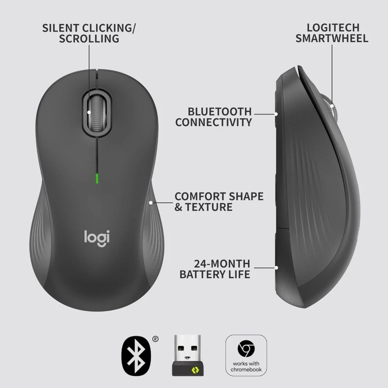 Logitech Signature M550 L Full Size Wireless Mouse - for Large Sized Hands, 2-Year Battery, Silent Clicks, Bluetooth, Multi-Device Compatibility Logitech Signature M550 L Full Size Wireless Mouse - for Large Sized Hands, 2-Year Battery, Silent Clicks, Bluetooth, Multi-Device Compatibility