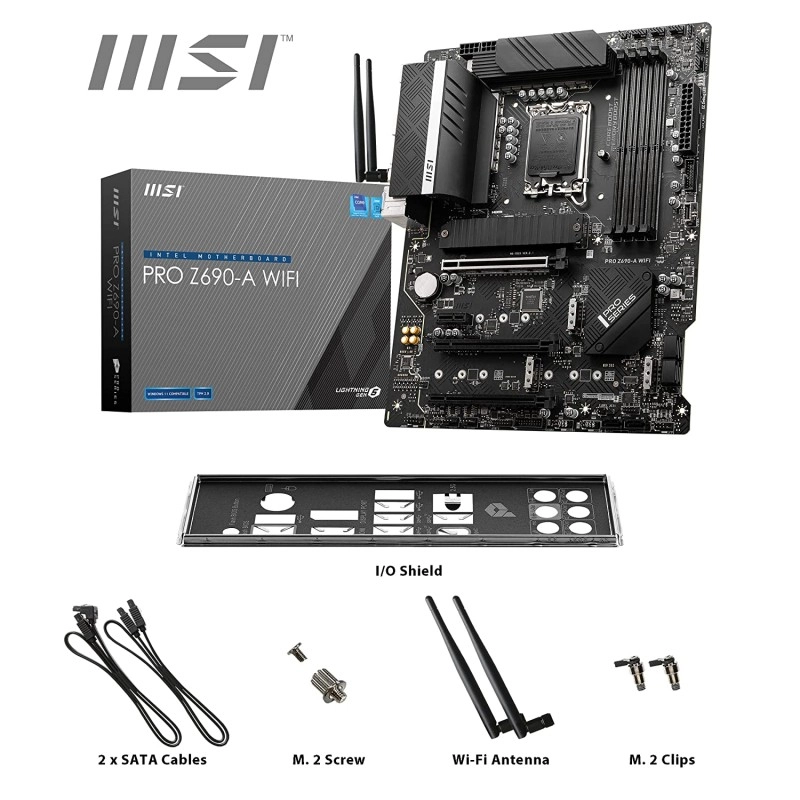 MSI PRO Z690-A DDR4 Gaming Motherboard ATX 12th Gen Intel Core, LGA 1700 Socket DDR4 Black MSI PRO Z690-A DDR4 Gaming Motherboard ATX 12th Gen Intel Core, LGA 1700 Socket DDR4 Black