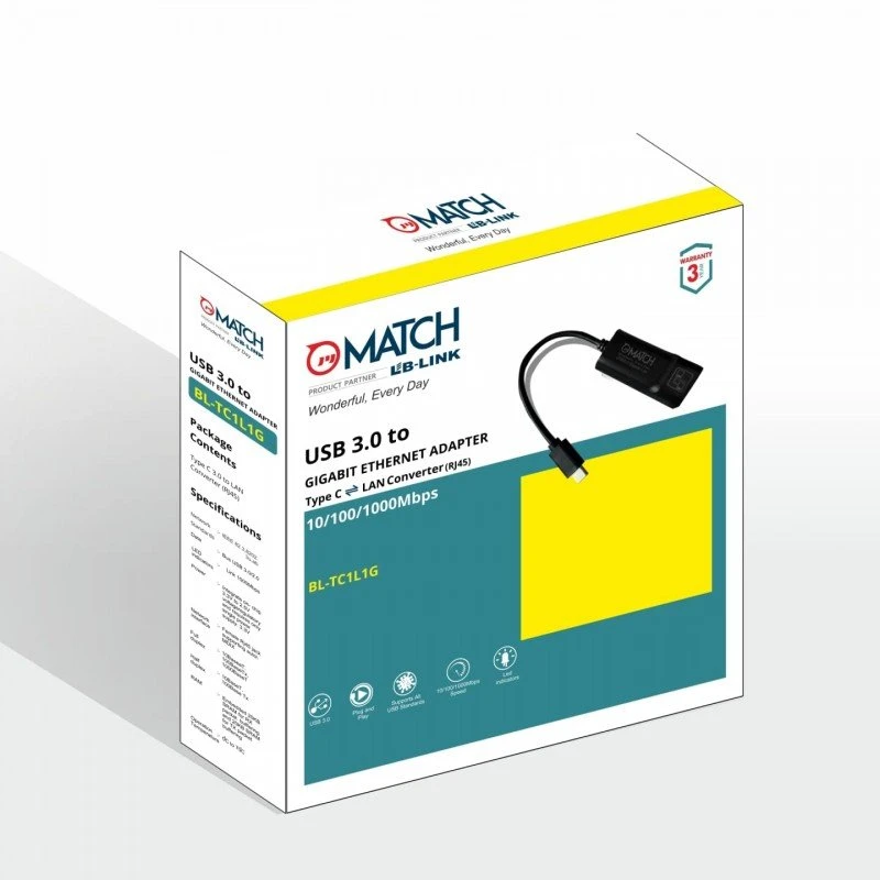 Match LB-Link 3.0 to RJ45 Gigabit LAN Network Adapter | Plug and Play|10/100/1000 Mbps Speed| Supports Windows 11/10/8/8.1/7/Mac OS Match LB-Link 3.0 to RJ45 Gigabit LAN Network Adapter | Plug and Play|10/100/1000 Mbps Speed| Supports Windows 11/10/8/8.1/7/Mac OS