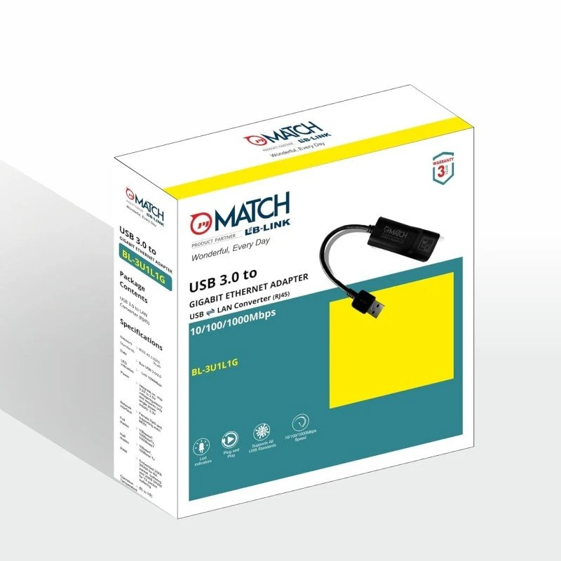 Match LB-Link 3.0 to RJ45 Gigabit LAN Network Adapter | Plug and Play|10/100/1000 Mbps Speed| Supports Windows 11/10/8/8.1/7/Mac OS Match LB-Link 3.0 to RJ45 Gigabit LAN Network Adapter | Plug and Play|10/100/1000 Mbps Speed| Supports Windows 11/10/8/8.1/7/Mac OS