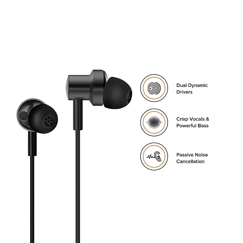 Mi Dual Driver in-Ear Wired Earphone, 10mm & 8 mm Dynamic Drivers Braided Cable (Black) Mi Dual Driver in-Ear Wired Earphone, 10mm & 8 mm Dynamic Drivers Braided Cable (Black)