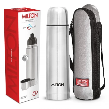 Milton Flip Lid 500 Thermosteel Water Bottle 500 ml, 24 Hr Hot and Cold I Leak Proof Lid with Jacket, ISI Certified I Vacuum Insulated I for Office, Gym, School I Silver