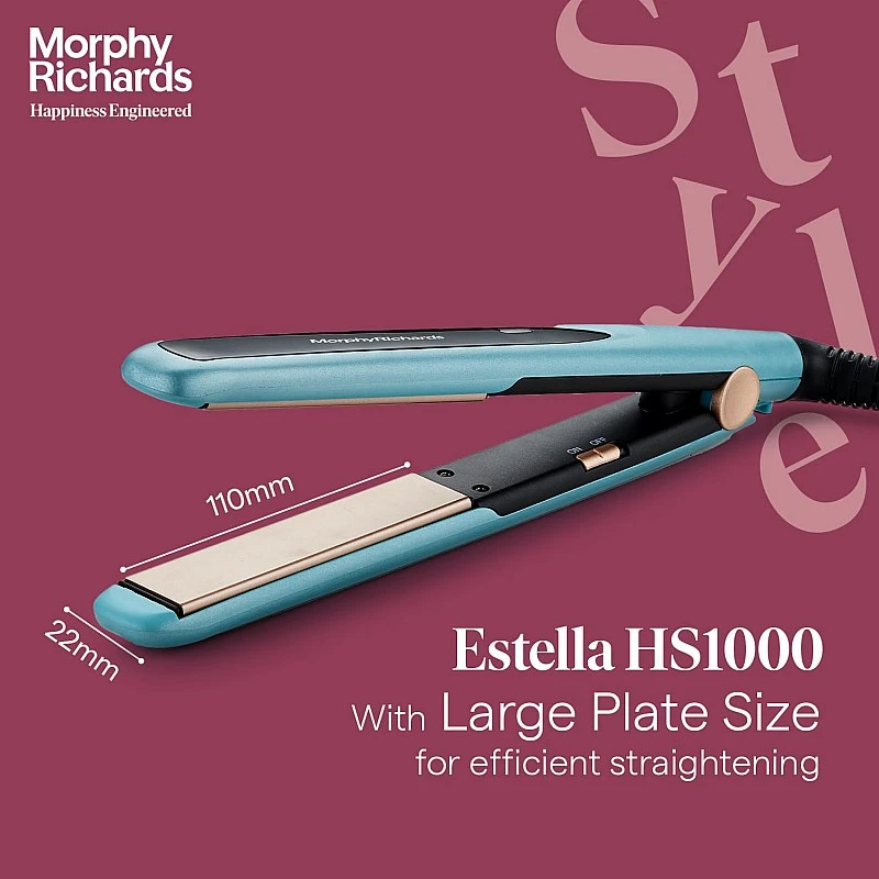 Morphy Richards HS1000 Hair Straightener for Women| Large Ceramic Heating Plate| Temperature Upto 210°C|Quick Heating in 60-Sec|Easy Plate Lock|2Yr Warranty|Aqua Blue & Black|Gift for Her Morphy Richards HS1000 Hair Straightener for Women| Large Ceramic Heating Plate| Temperature Upto 210°C|Quick Heating in 60-Sec|Easy Plate Lock|2Yr Warranty|Aqua Blue & Black|Gift for Her