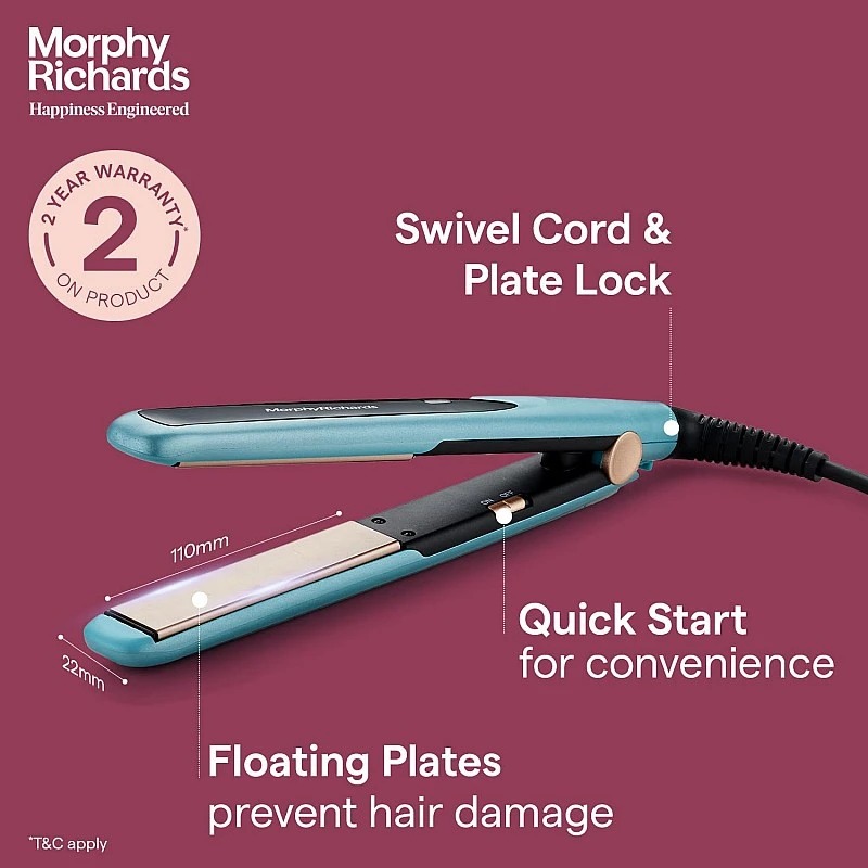 Morphy Richards HS1000 Hair Straightener for Women| Large Ceramic Heating Plate| Temperature Upto 210°C|Quick Heating in 60-Sec|Easy Plate Lock|2Yr Warranty|Aqua Blue & Black|Gift for Her Morphy Richards HS1000 Hair Straightener for Women| Large Ceramic Heating Plate| Temperature Upto 210°C|Quick Heating in 60-Sec|Easy Plate Lock|2Yr Warranty|Aqua Blue & Black|Gift for Her