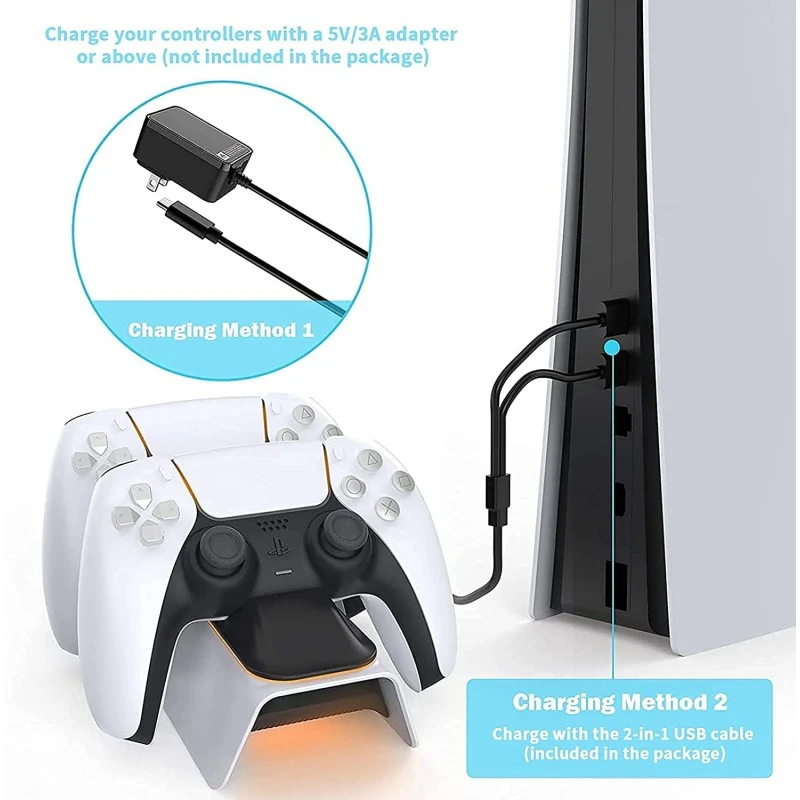 New World Upgraded PS5 Controller Charger USB, Playstation 5 Charging Station with LED Indicator, High Speed, Fast Charging Dock for PS5 DualSense Controller, White New World Upgraded PS5 Controller Charger USB, Playstation 5 Charging Station with LED Indicator, High Speed, Fast Charging Dock for PS5 DualSense Controller, White